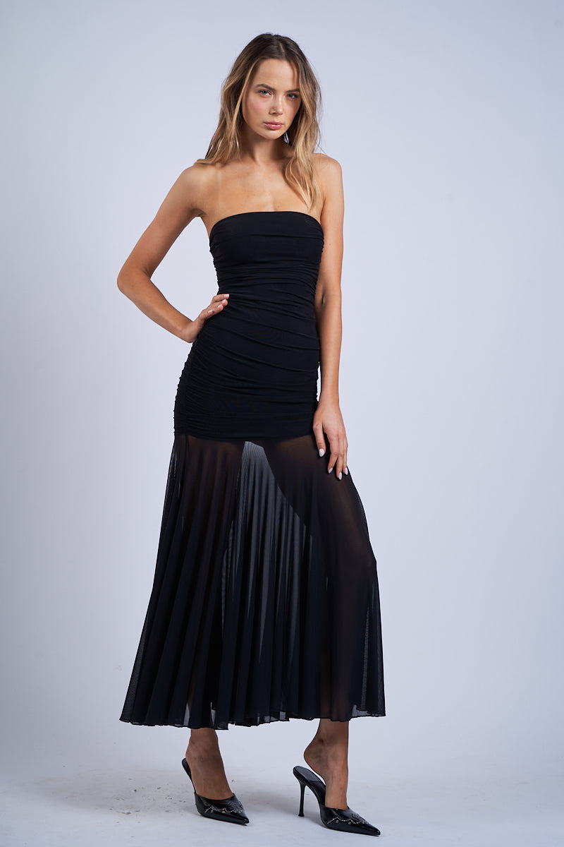 Strapless Ruched Midi Dress - Black, Women's Dresses Collection