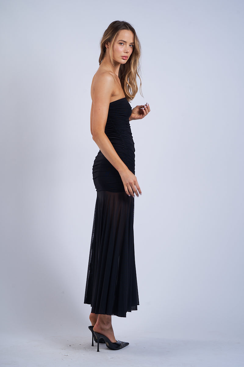 Strapless Ruched Midi Dress - Black, Women's Dresses Collection