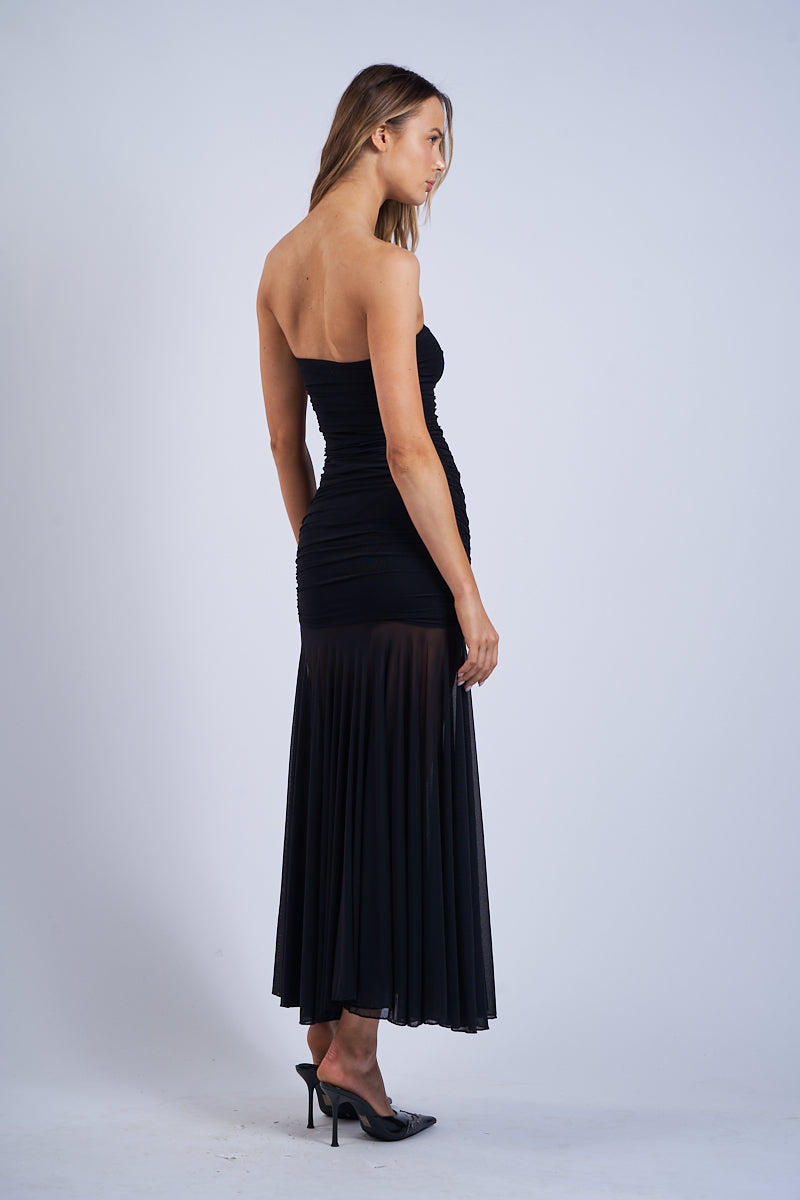 Strapless Ruched Midi Dress - Black, Women's Dresses Collection