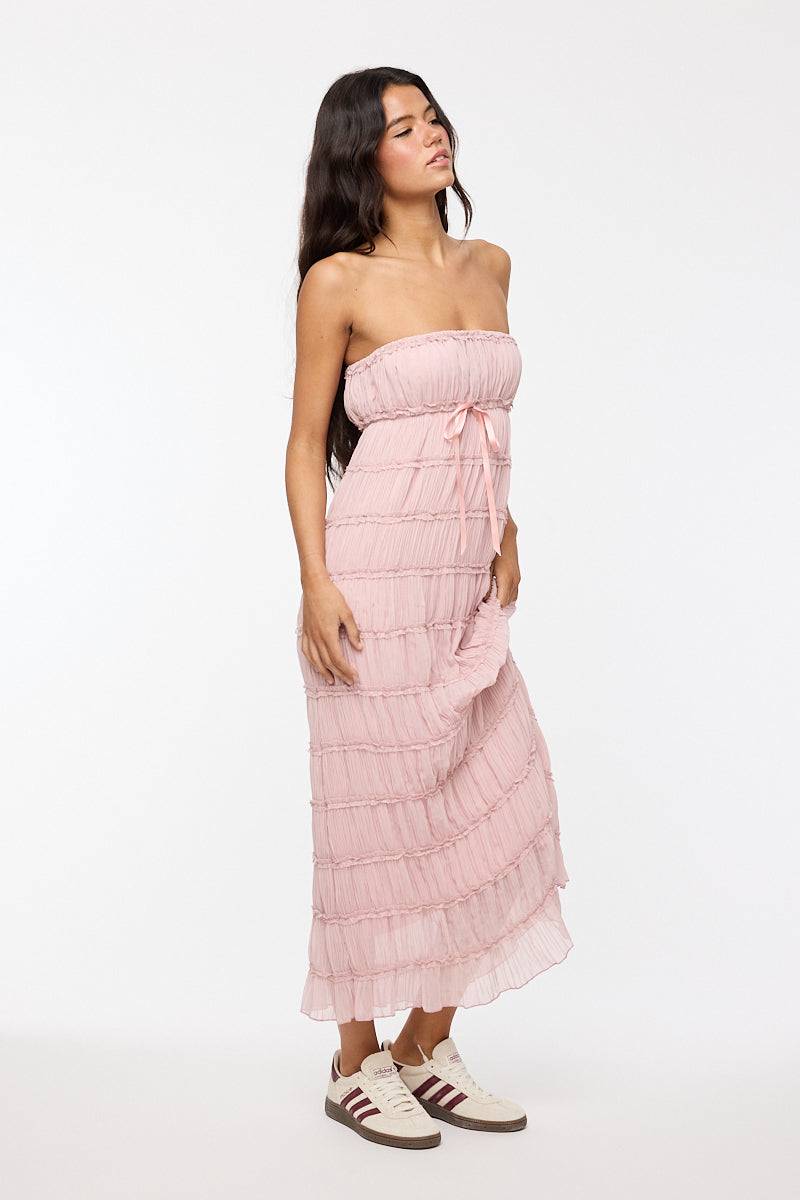 Crinkle Midi Dress - Baby Pink, Women's Dresses Collection