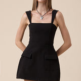 Mini Dress With Pockets - black, womens mini dress collection
