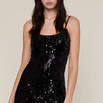 Sequin Round Neck Mini Dress - black, womens mini dress collection