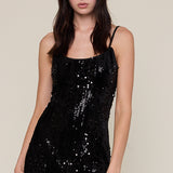 Sequin Round Neck Mini Dress - black, womens mini dress collection