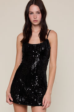 Sequin Round Neck Mini Dress - black, womens mini dress collection