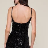 Sequin Round Neck Mini Dress - black, womens mini dress collection