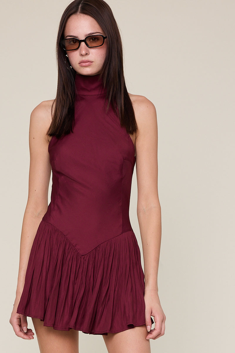 Turtleneck Mini Dress - plum, womens dress collection