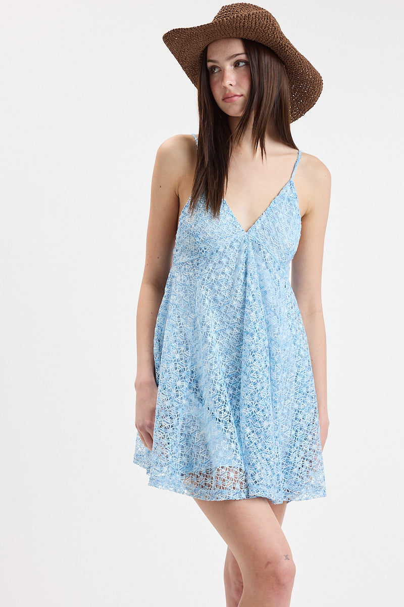 Lace Babydoll Mini Dress Blue / S