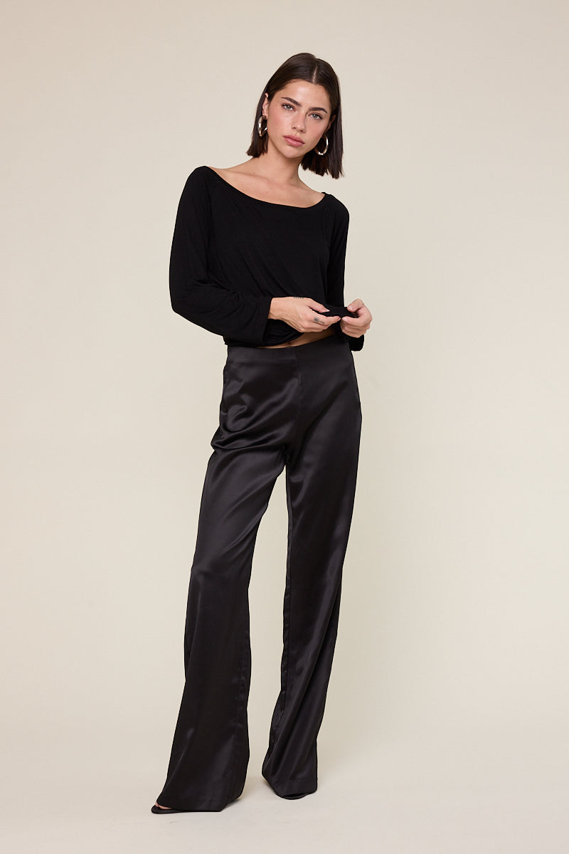 Satin Straight Pant - black, womens pants collection