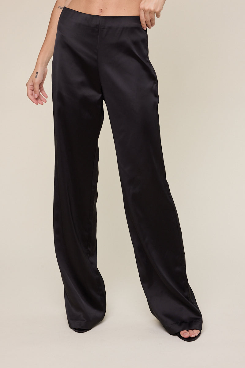 Satin Straight Pant - black, womens pants collection