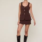 Front Button Vest & Slim Fit Mini Skirt Set