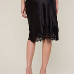 Satin Lace Trim Midi Skirt - black, womens midi skirt