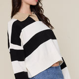 Stripe Collared Sweater - black and white stripe, womens sweater collection