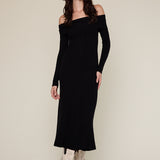 Off Shoulder Sweater Midi Dress - black, womens dress collection