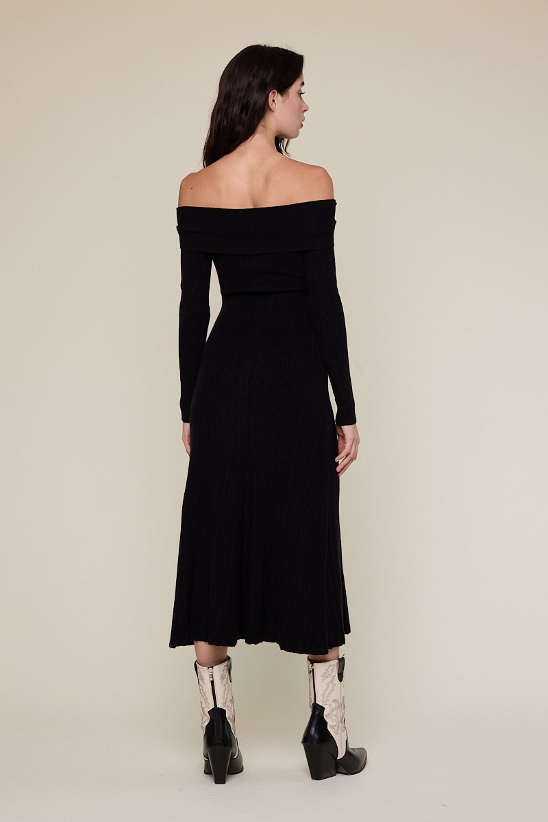Off Shoulder Sweater Midi Dress - black, womens dress collection