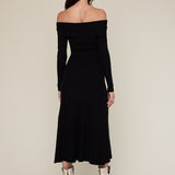 Off Shoulder Sweater Midi Dress - black, womens dress collection