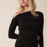One Shoulder Sweater Top - black, womens sweater collection