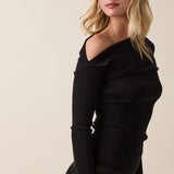 One Shoulder Sweater Top - black, womens sweater collection