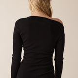One Shoulder Sweater Top - black, womens sweater collection