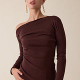 One Shoulder Sweater Top - brown, womens sweater collection