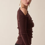 One Shoulder Sweater Top - brown, womens sweater collection