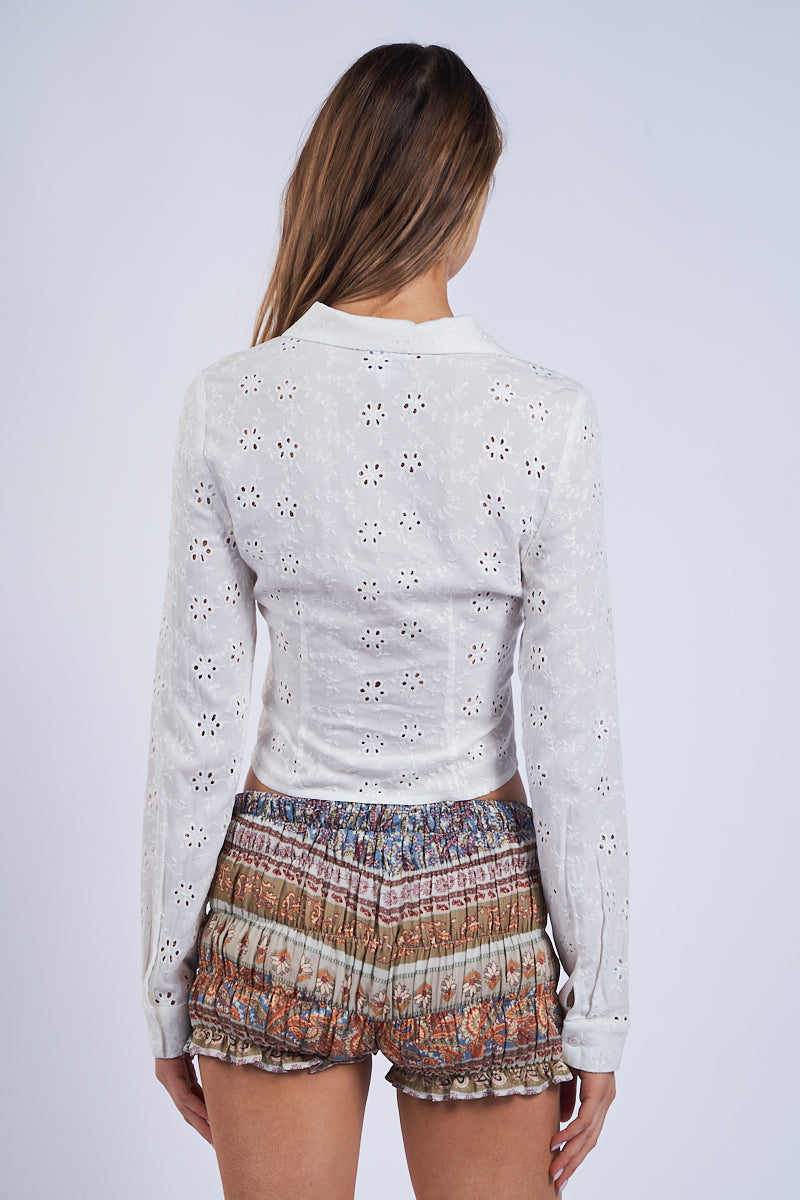 Slim Fit Crop Dress Shirt - White, Women's Tops Collection