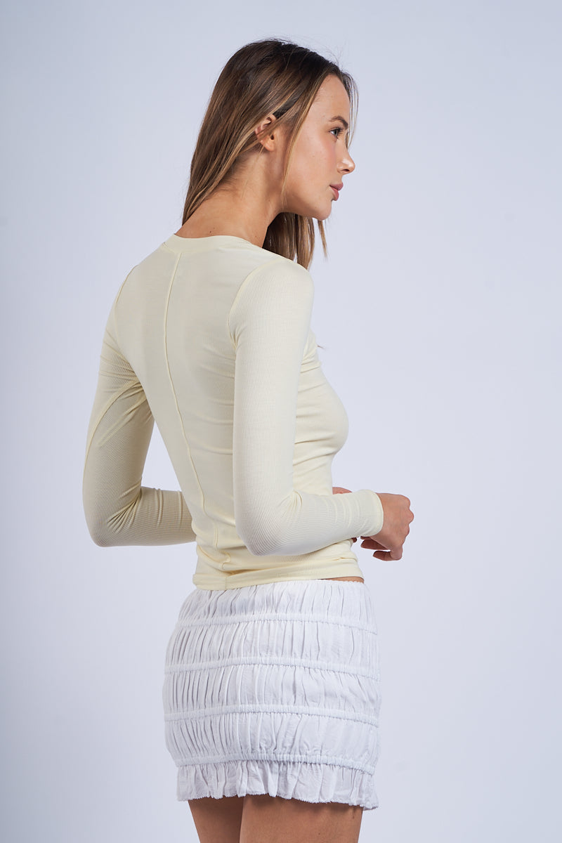 Ribbed Button Front Long Sleeve Top - Vanilla, Women's Tops Collection