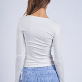 Button Detail Long Sleeve Knit Top - White, Women's Tops Collection