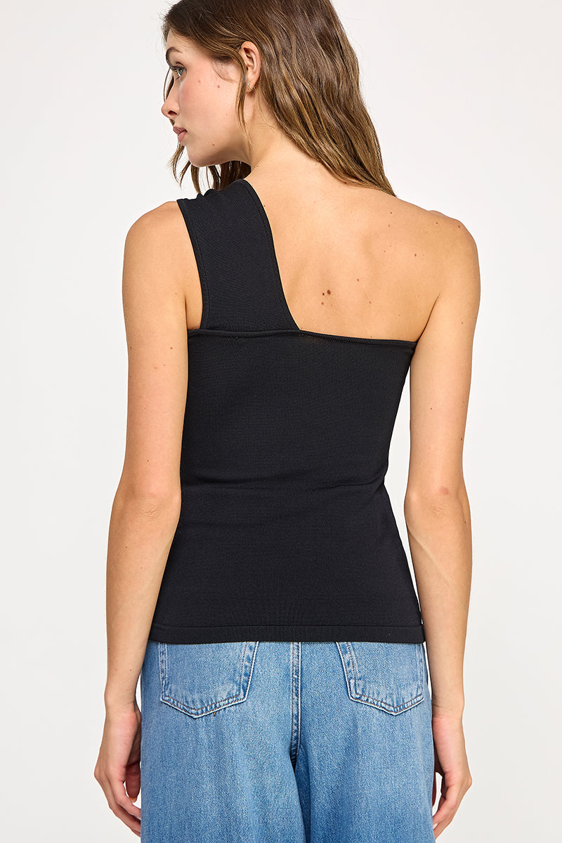 One Shoulder Top With Trim Detail - Black, Women's Tops Collection