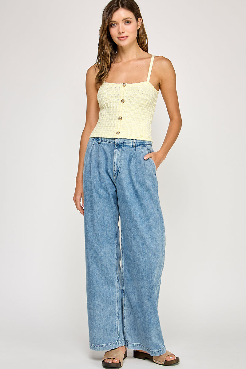 Button Front Knit Cami - Yellow, Women's Tops Collection