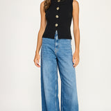 Sleeveless Knit Cardigan with Starburst Buttons