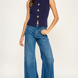 Sleeveless Knit Cardigan with Starburst Buttons