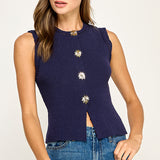 Sleeveless Knit Cardigan with Starburst Buttons