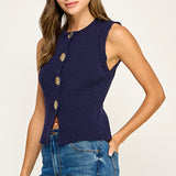Sleeveless Knit Cardigan with Starburst Buttons