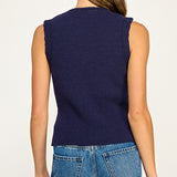 Sleeveless Knit Cardigan with Starburst Buttons