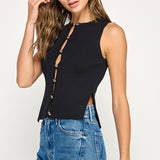 Front Button Detail Top - Black, Women's Tops Collection
