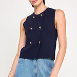 Double Button Sweater Vest - Navy, Women's Tops Collection