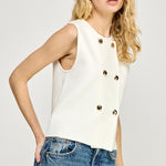 Double Button Sweater Vest - White, Women's Tops Collection
