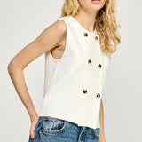 Double Button Sweater Vest - White, Women's Tops Collection