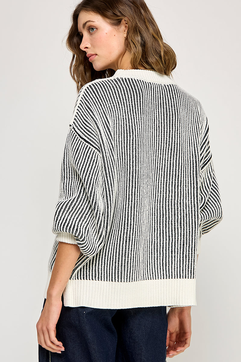 Super Soft Strip Sweater - White/Black, Women's Tops Collection