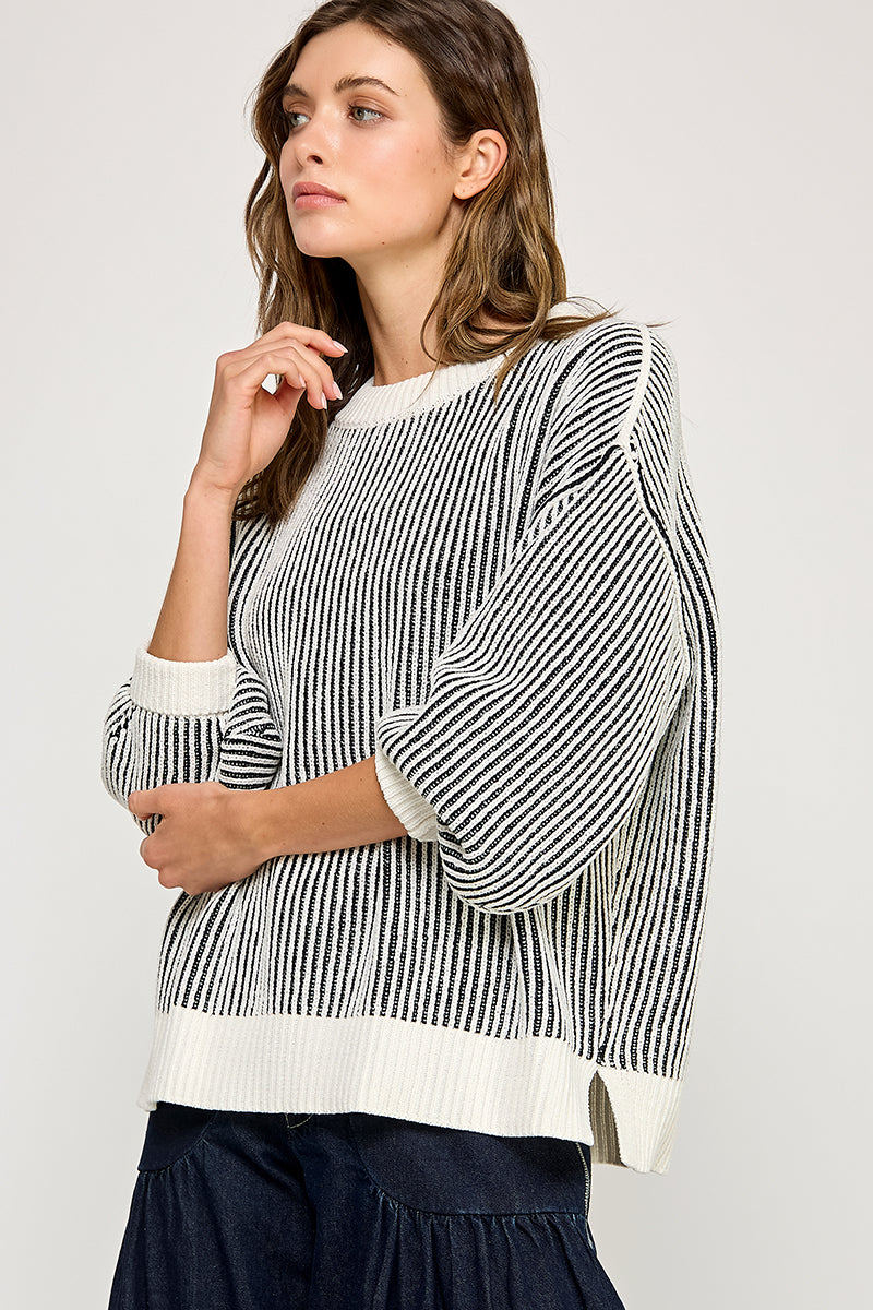 Super Soft Strip Sweater - White/Black, Women's Tops Collection