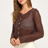 Crochet Knit Cardigan - Brown, womens sweaters/cardigan collection