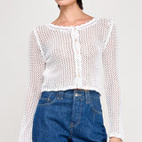Crochet Knit Cardigan - white, womens sweaters/cardigan collection