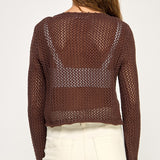 Crochet Knit Cardigan - Brown, womens sweaters/cardigan collection
