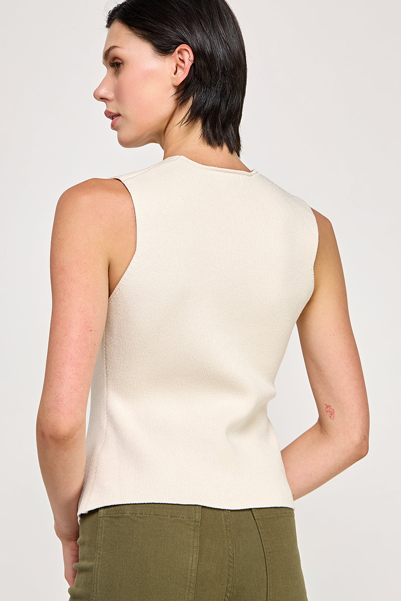 Sleeveless V Neck Vest - Beige, Women's Tops Collection