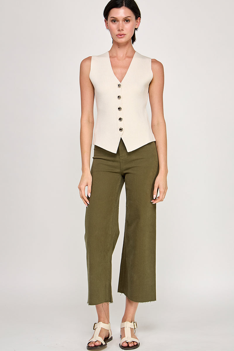 Sleeveless V Neck Vest - Beige, Women's Tops Collection
