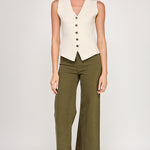 Sleeveless V Neck Vest - Beige, Women's Tops Collection
