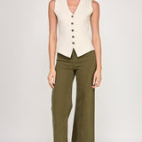 Sleeveless V Neck Vest - Beige, Women's Tops Collection