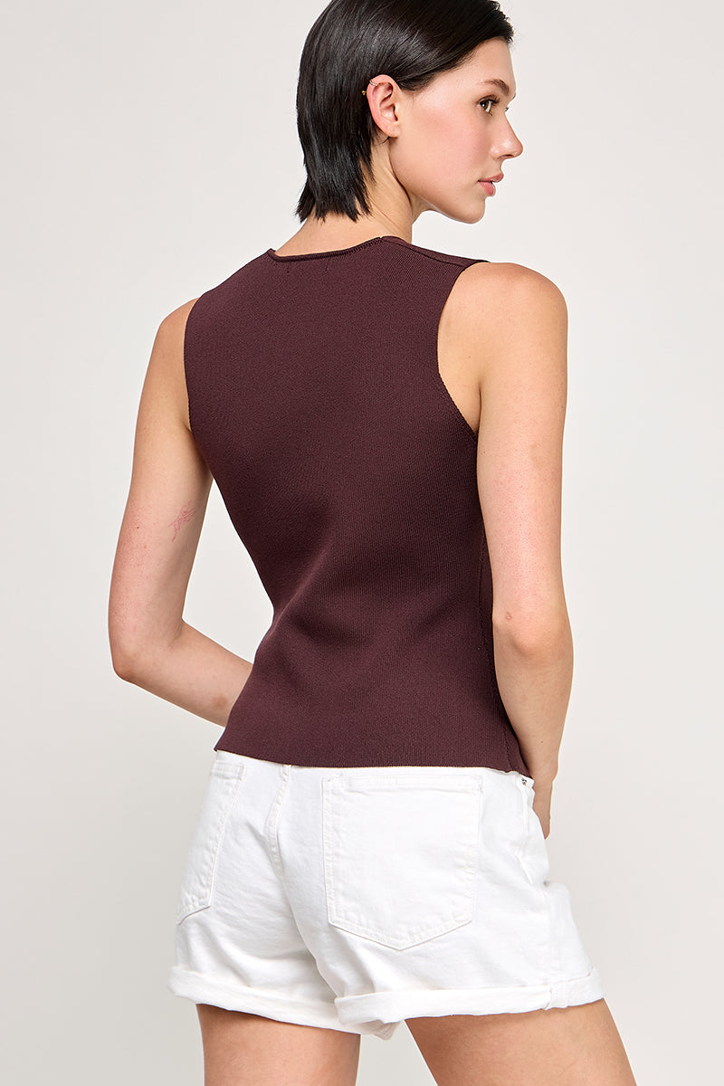 Sleeveless V Neck Vest - Dark Brown, Women's Tops Collection