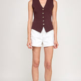 Sleeveless V Neck Vest - Dark Brown, Women's Tops Collection