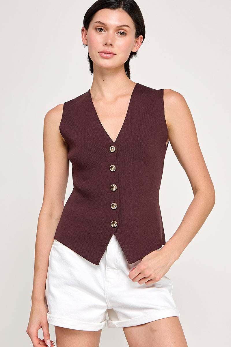Sleeveless V Neck Vest - Dark Brown, Women's Tops Collection